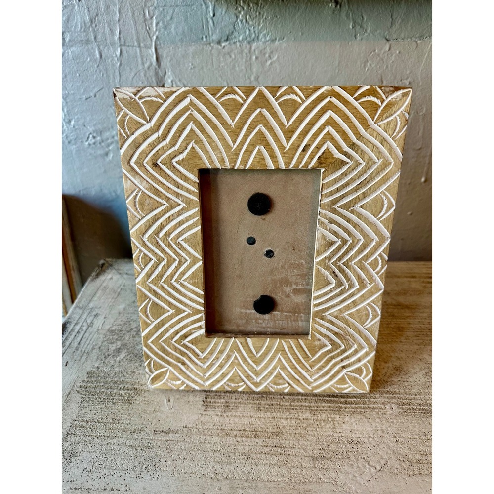 Rustic Whitewashed Carved Wood Photo Frame‎ for 4x6 Picture Bohemian